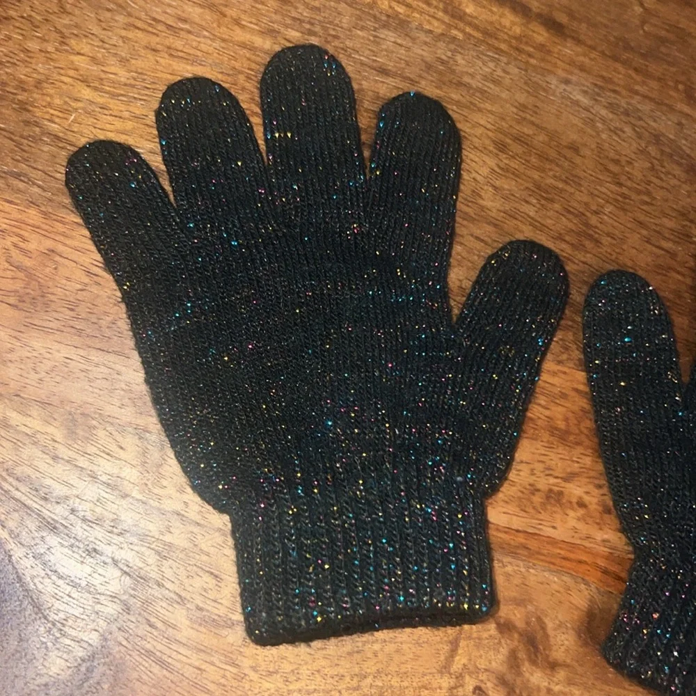 Kids hand mittens cold weather gloves black with neon shimmer sparkles One Size